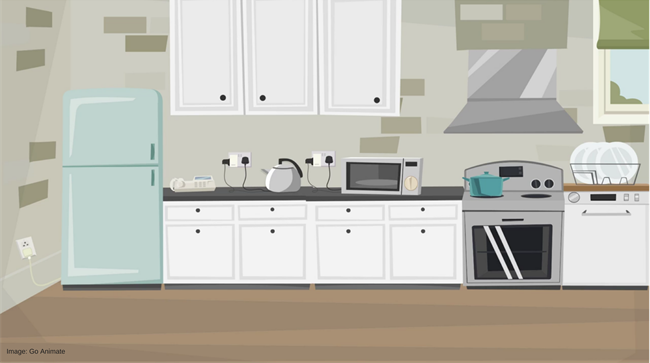 A kitchen with assistive technology such as a smart kettle