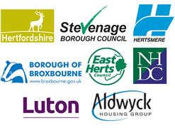 Hertfordshire County Council, Stevenage Borough Council, Hertsmere Council, Broxbourne Borough Council, East Herts Council, North Herts District Council, Luton Council and Aldwyck Housing Group