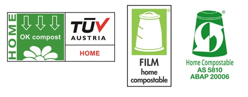 Home compostable logos - all say "home compostable" or "Home OK compost".