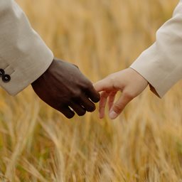 A pair of hands touching in a field