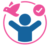 Person with a bird and a tick above them