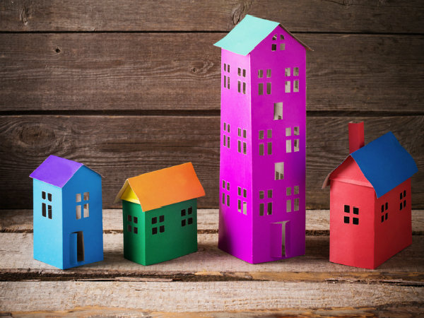 Pictures of colourful cardboard houses