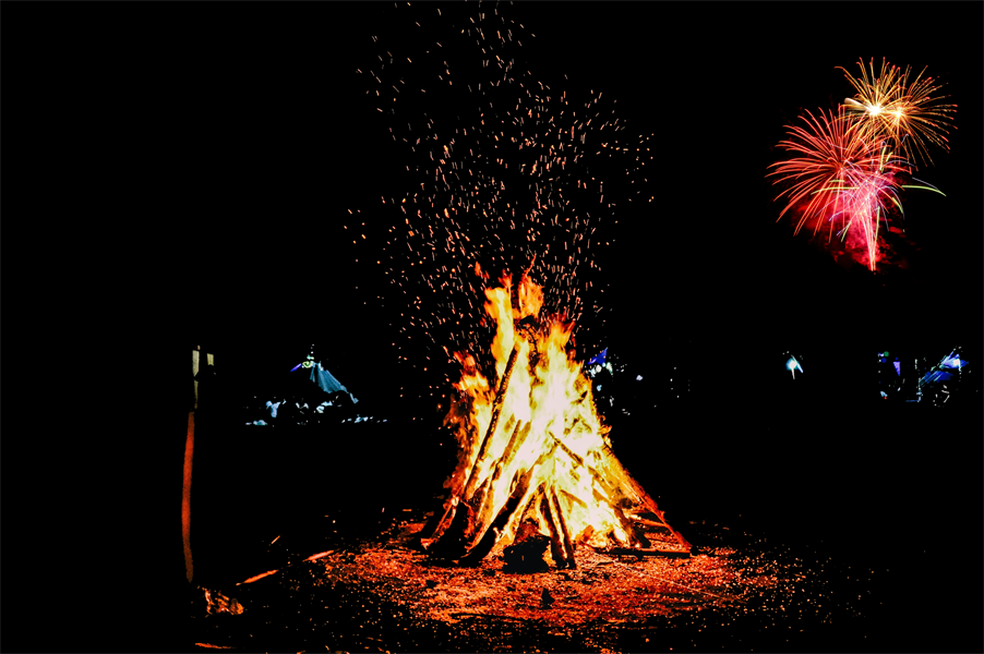 bonfire and fireworks