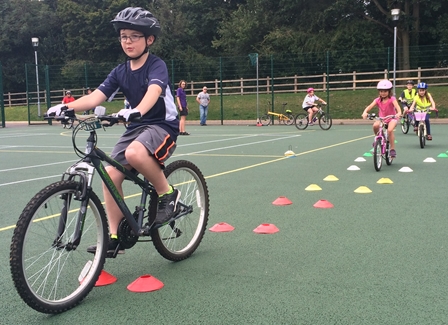 Children on a Bikeability course