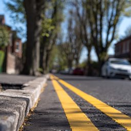 Double yellow lines on a road