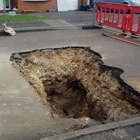 A sinkhole in the road