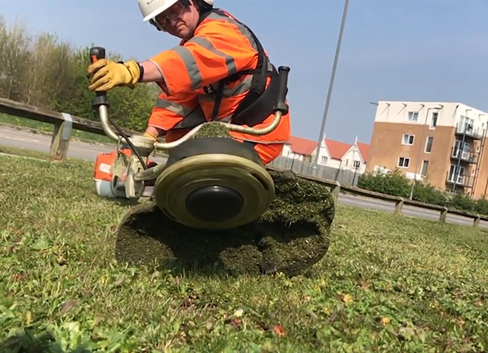 Man strimming the grass