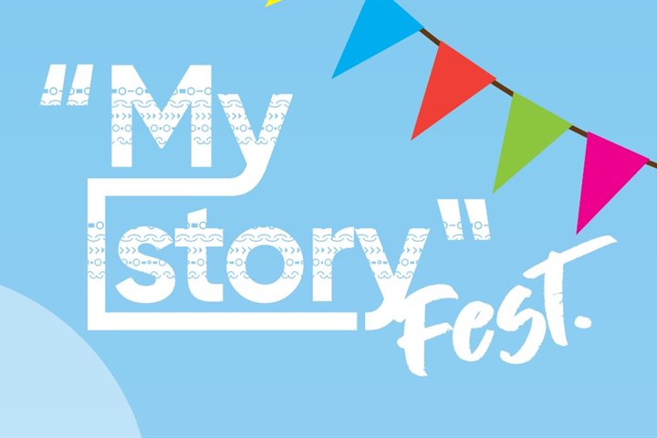 Illustration of bunting and the words "My Story" fest