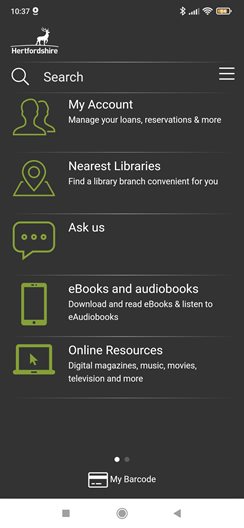 A picture showing the Hertfordshire Libraries app