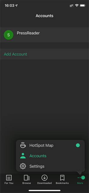 Accounts screen