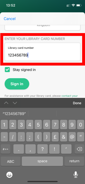 Enter library card number