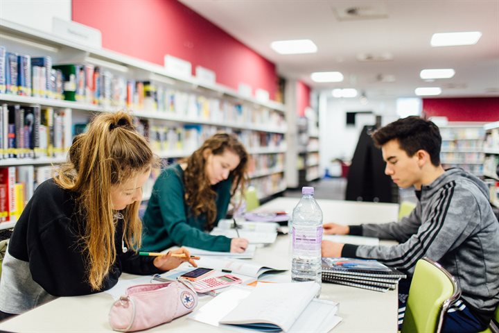 Young people studying in a library