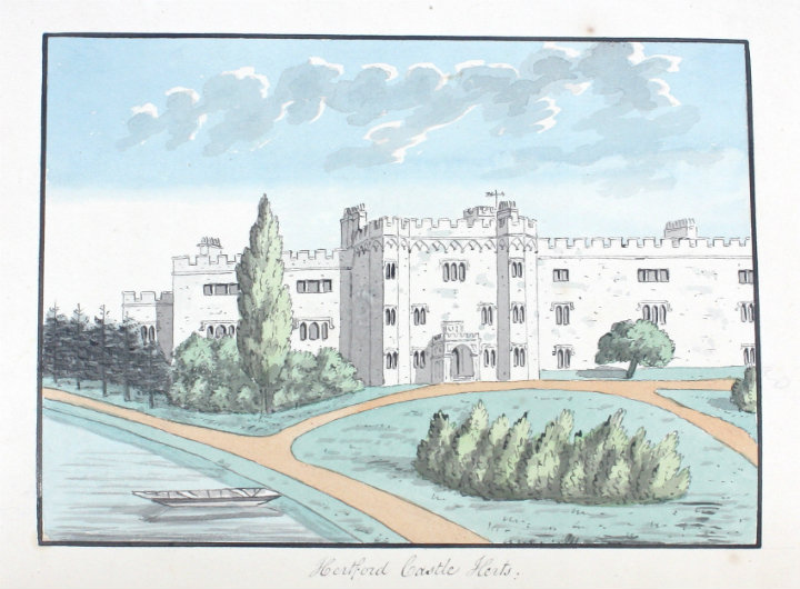 A watercolour picture of Hertford Castle.