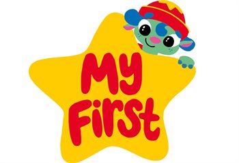 A star with the words "My First" on and a little green character smiling