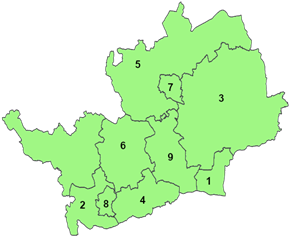 A map of Hertfordshire's districts.