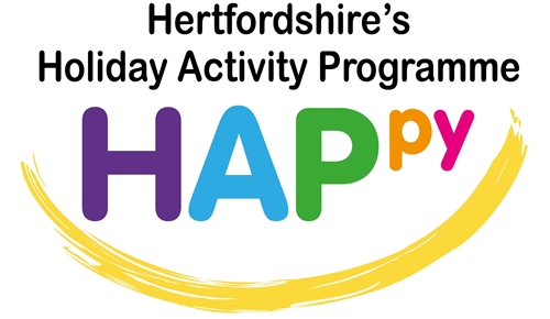 Logo for Hertfordshire's holiday activity programme - Happy