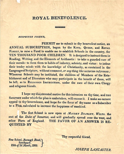 British Schools Museum - Bill of subscription