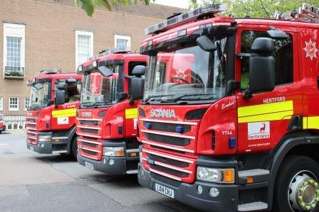 Fire engines in a row