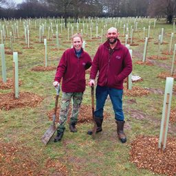 2 Countryside Management Service staff planting trees