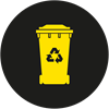 Image of a recycling bin (yellow on a black background)