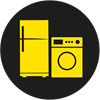 Image of a fridge and a washing machine (yellow on a black background)