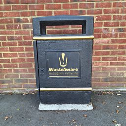 LItter bin with WasteAware logo