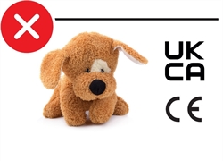 A soft toy and a CE or UKCA label
