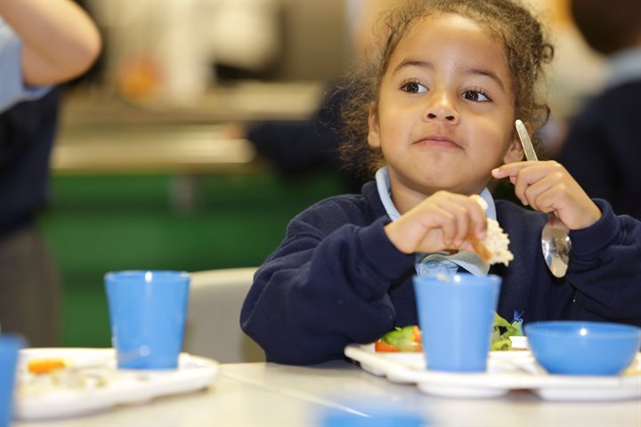 School girl having lunch