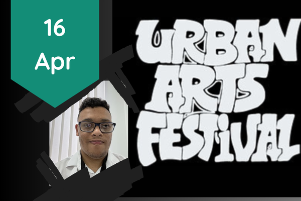 Urban Arts Festival logo and picture of Marcus
