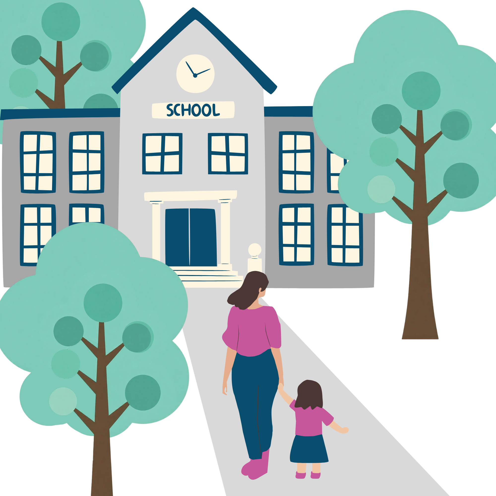 Child and parent on a path to school