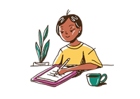 Parent with coffee making notes