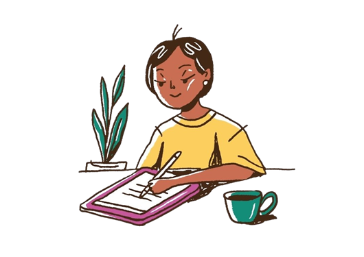 Parent with coffee making notes